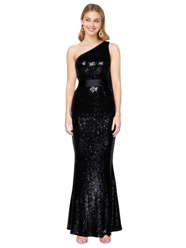 One Shoulder Sequin Black Long Prom Dress Canada Shop