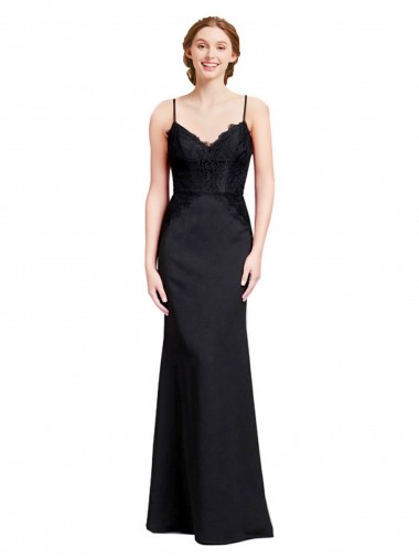 Low Back Spaghetti Straps Stretch Crepe Black Sleeveless Long Prom Dresses Canada Shop