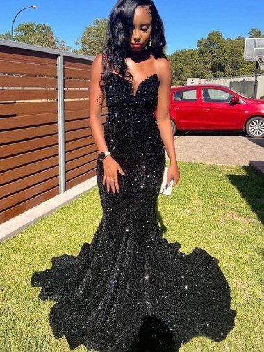 Sweetheart Velvet Sequin Black Long Prom Dress Canada Shop