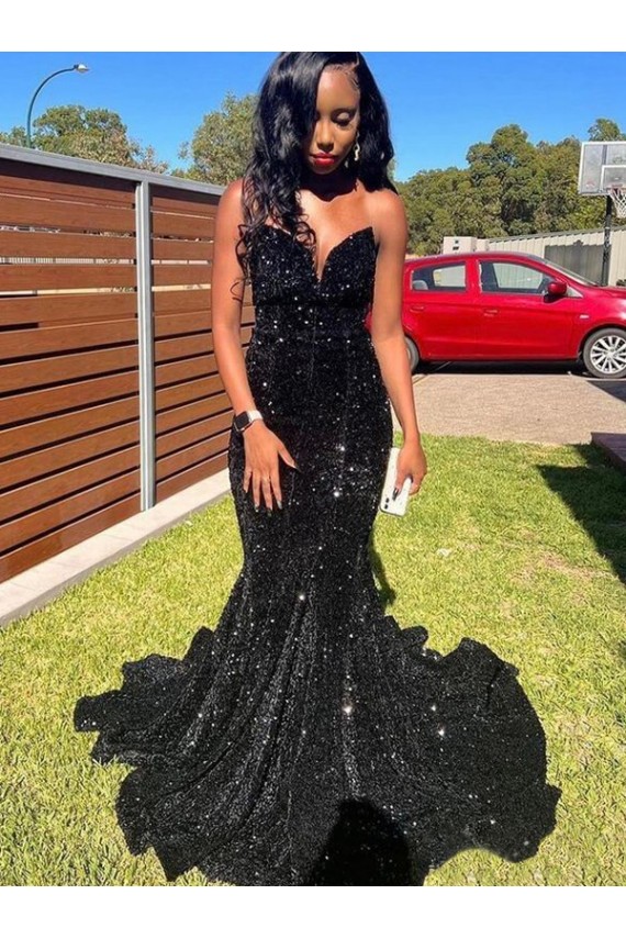 Sweetheart Velvet Sequin Black Long Prom Dress Canada Shop