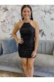 Halter Neck Velvet Sequin Black Short Short Homecoming Prom Dress Canada Shop