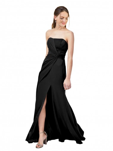 Low Back Strapless Stretch Crepe Black Long Prom Dress Canada Shop