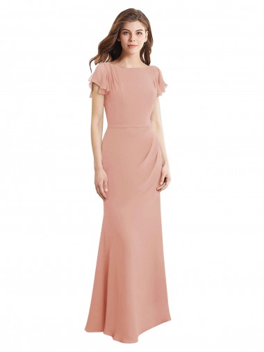 Low Back Boat Neck Soft Chiffon Bliss Pink Long Prom Dress Canada Shop