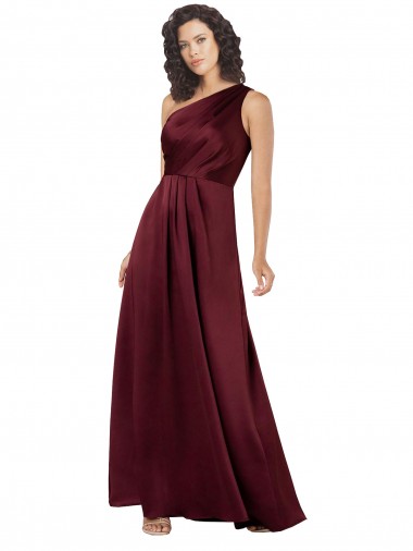 One Shoulder Silky Satin Burgundy Long Prom Dress Canada Shop