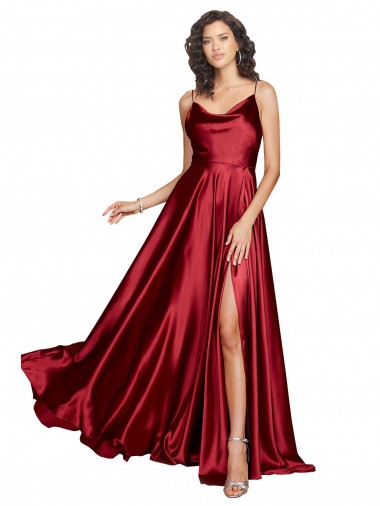 Low Back Spaghetti Straps Silky Satin Burgundy Long Sexy Prom Dress Canada Shop