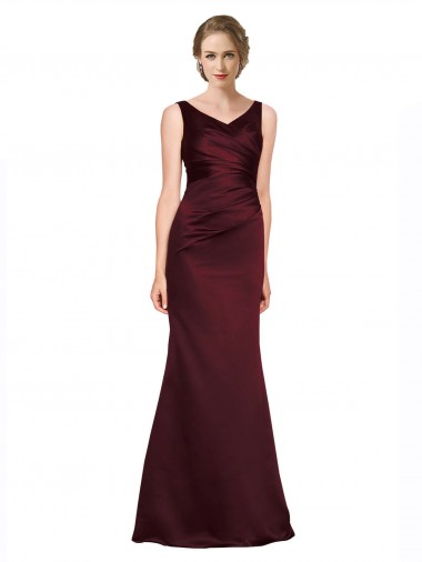 Low Back V-Neck Luxe Satin Burgundy Long Prom Dress Canada Shop