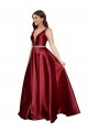 V-Back V-Neck Satin Burgundy Long Plus Size Prom Dress Canada Shop