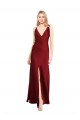 V-Back V-Neck Stretch Satin Burgundy Long Prom Dresses Canada Shop