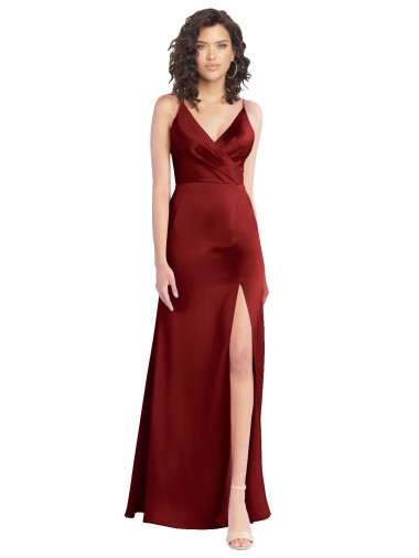 V-Back V-Neck Stretch Satin Burgundy Long Prom Dress Canada Shop