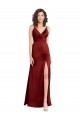 V-Back V-Neck Stretch Satin Burgundy Long Prom Dress Canada Shop