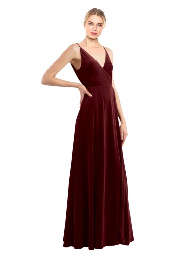V-Back V-Neck Stretch Velvet Burgundy Long Prom Dress Canada Shop