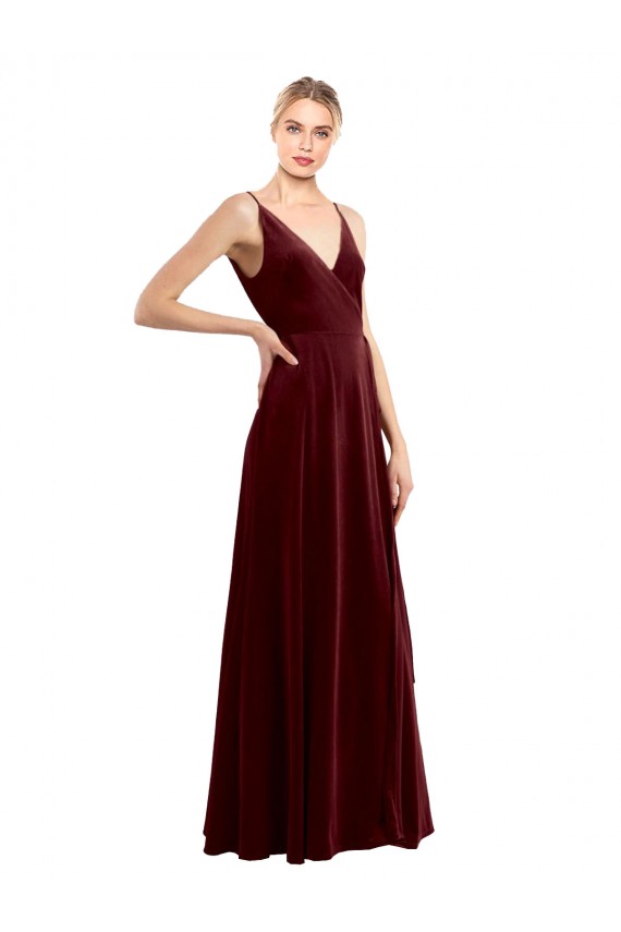 V-Back V-Neck Stretch Velvet Burgundy Long Prom Dress Canada Shop