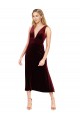 V-Back V-Neck Stretch Velvet Burgundy Midi Length Prom Dress Canada Shop