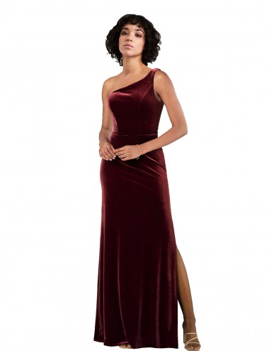 One Shoulder Stretch Velvet Burgundy Long Sexy Prom Dress Canada Shop