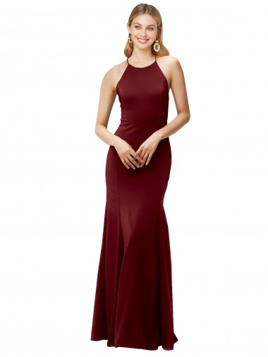 Open Back Halter Neck Stretch Crepe Burgundy Gold Long Prom Dress Canada Shop