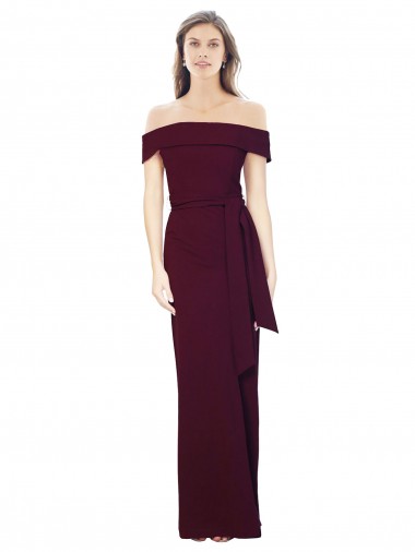 Low Back Off the Shoulder Stretch Crepe Burgundy Gold Sleeveless Long Prom Dress Canada Shop