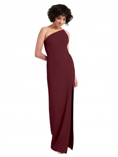 One Shoulder Stretch Crepe Burgundy Gold Long Prom Dress Canada Shop