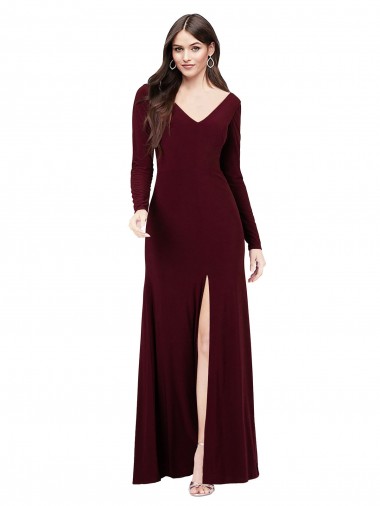V-Back V-Neck Spandex Burgundy Gold Long Prom Dress Canada Shop