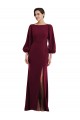 Open Back Bateau Neck Stretch Crepe Burgundy Gold Long Sleeves Long Prom Dress Canada Shop