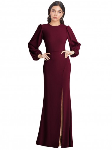 Open Back Bateau Neck Stretch Crepe Burgundy Gold Long Prom Dress Canada Shop