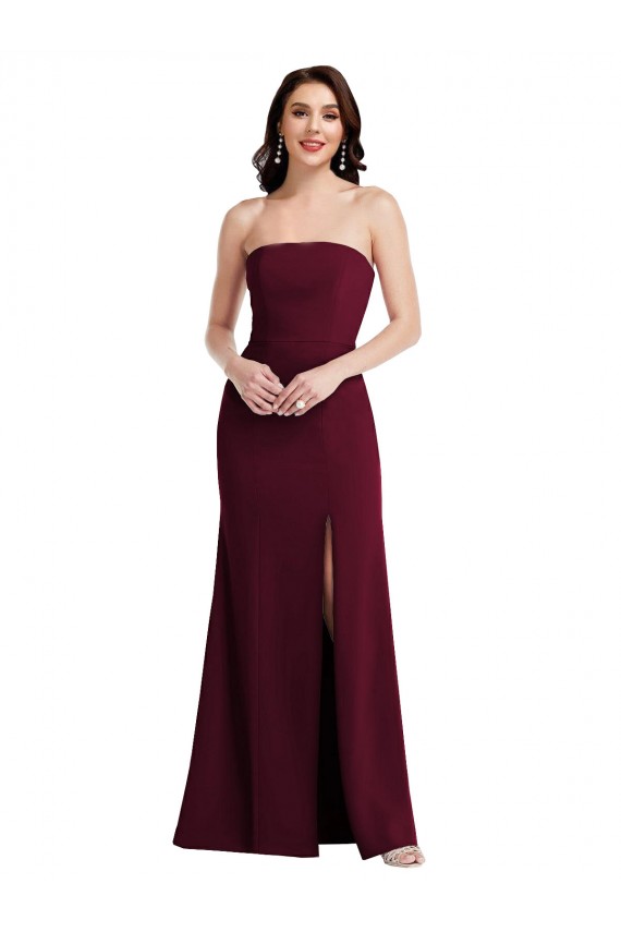 Strapless Stretch Crepe Burgundy Gold Long Prom Dress Canada Shop