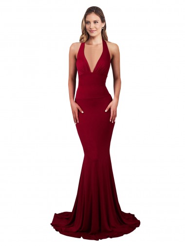 Open Back Halter Neck Spandex Burgundy Long Sexy Prom Dress Canada Shop