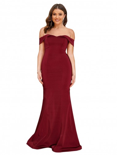 Off the Shoulder Spandex Burgundy Long Plus Size Prom Dress Canada Shop