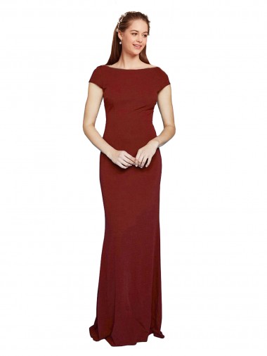 Keyhole Back Round Neck Stretch Crepe Burgundy Long Prom Dress Canada Shop