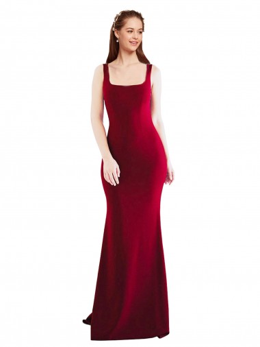 Square Neck Stretch Crepe Burgundy Long Mermaid Prom Dress Canada Shop
