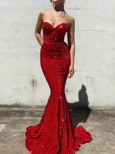 Sweetheart Velvet Sequin Burgundy Court Train Long Prom Dress Canada Shop