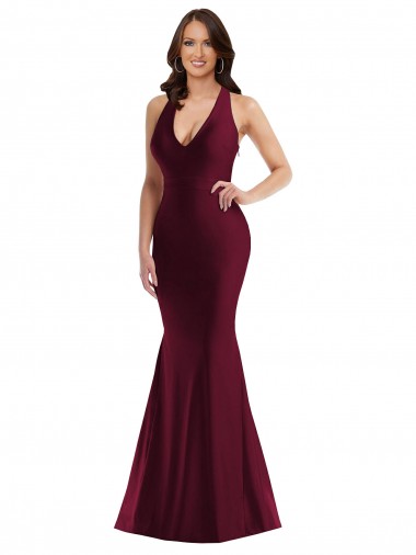 Open Back V-Neck Silky Satin Burgundy Long Sexy Plus Size Prom Dress Canada Shop