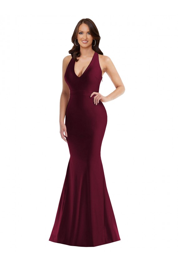 Open Back V-Neck Silky Satin Burgundy Long Sexy Plus Size Prom Dress Canada Shop