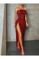 Strapless Velvet Sequin Burgundy Long Prom Dress Canada Shop