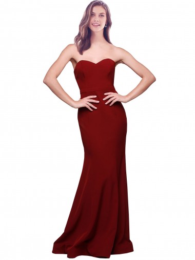 Low Back Sweetheart Stretch Crepe Burgundy Long Prom Dress Canada Shop