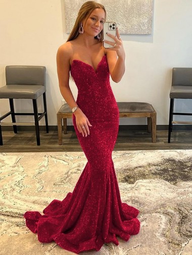 Sweetheart Velvet Sequin Burgundy Sweep Train Prom Dress Canada Shop