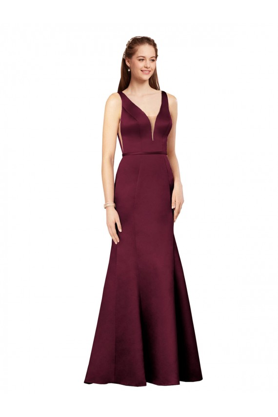 V-Back V-Neck Satin Burgundy Long Prom Dress Canada Shop