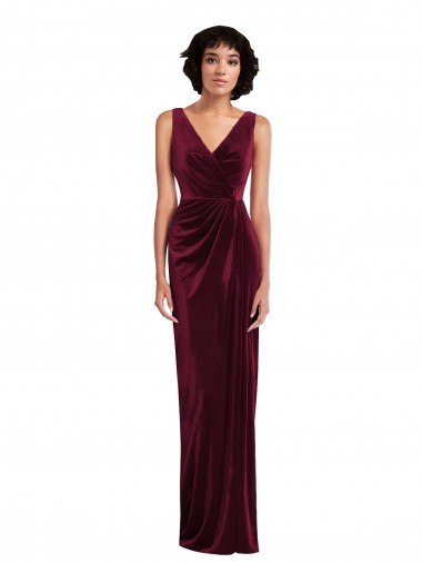 V-Neck Stretch Velvet Burgundy Long Prom Dress Canada Shop