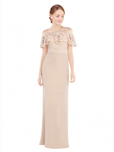 Off the Shoulder Soft Chiffon & Lace Champagne Long Prom Dress Canada Shop
