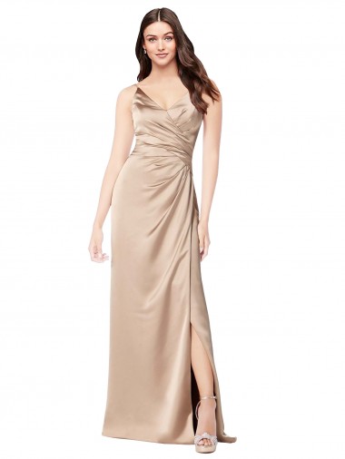 Low Back Spaghetti Straps Silky Satin Champagne Pink Long Prom Dress Canada Shop