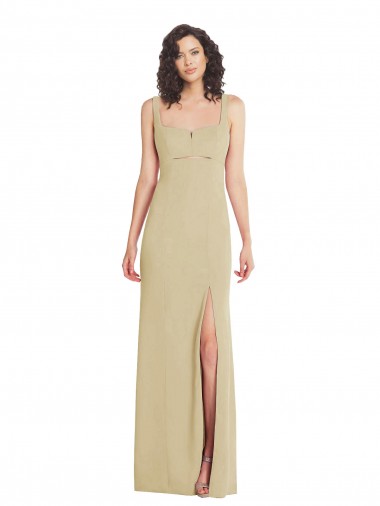 Low Back Square Neck Stretch Crepe Champagne Long Prom Dress Canada Shop