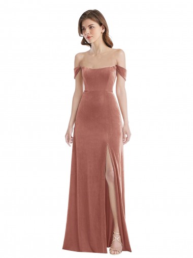 Off the Shoulder Stretch Velvet Cinnamon Rose Long Prom Dress Canada Shop