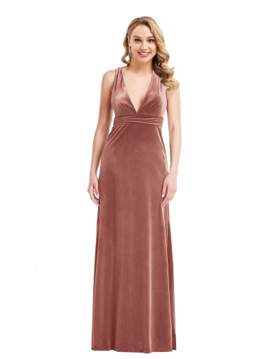 Open Back V-Neck Stretch Velvet Cinnamon Rose Long Prom Dress Canada Shop