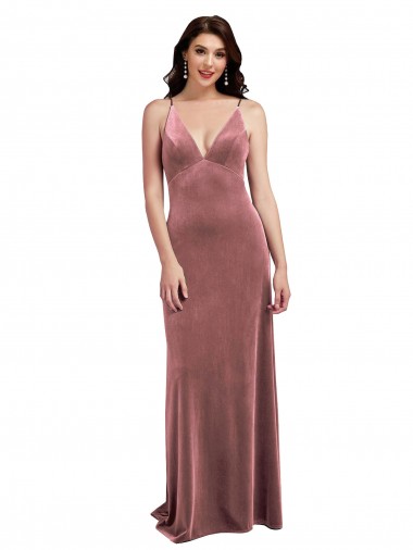 Low Back V-Neck Stretch Velvet Cinnamon Rose Long Sexy Prom Dress Canada Shop