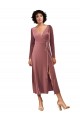 V-Neck Stretch Velvet Cinnamon Rose Midi Length Prom Dress Canada Shop