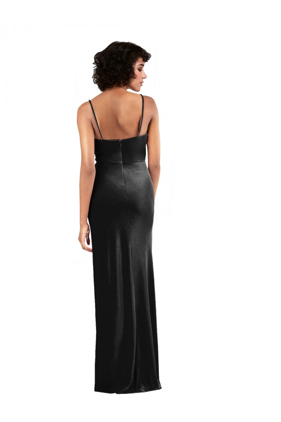 Low Back Cowl Neck Stretch Velvet Black Long Prom Dress Canada Shop