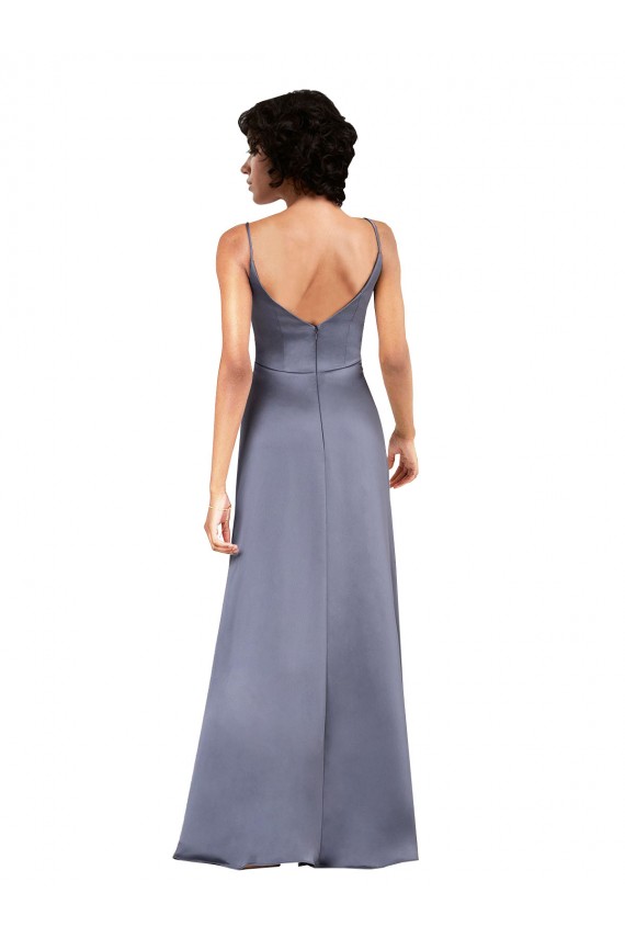 V-Neck Silky Satin Black Long Prom Dress Canada Shop