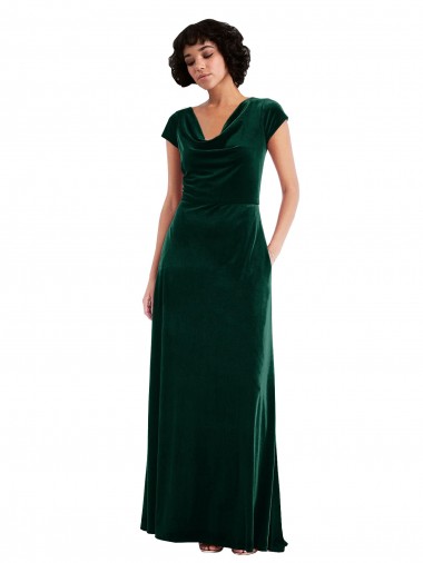 Cowl Neck Stretch Velvet Dark Green Long Prom Dress Canada Shop