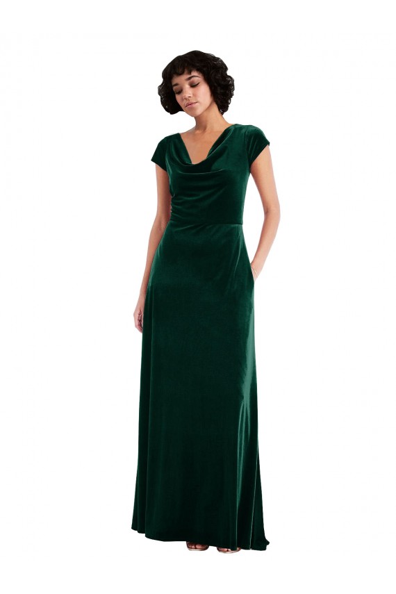 Cowl Neck Stretch Velvet Dark Green Long Prom Dress Canada Shop
