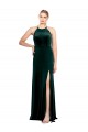 Keyhole Back Spaghetti Straps Stretch Velvet Dark Green Long Sexy Prom Dress Canada Shop
