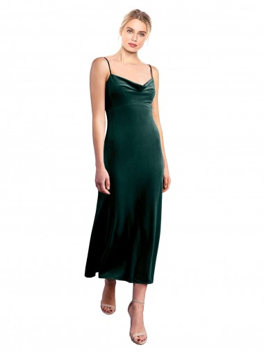 Low Back Spaghetti Straps Stretch Velvet Dark Green Midi Length Prom Dress Canada Shop